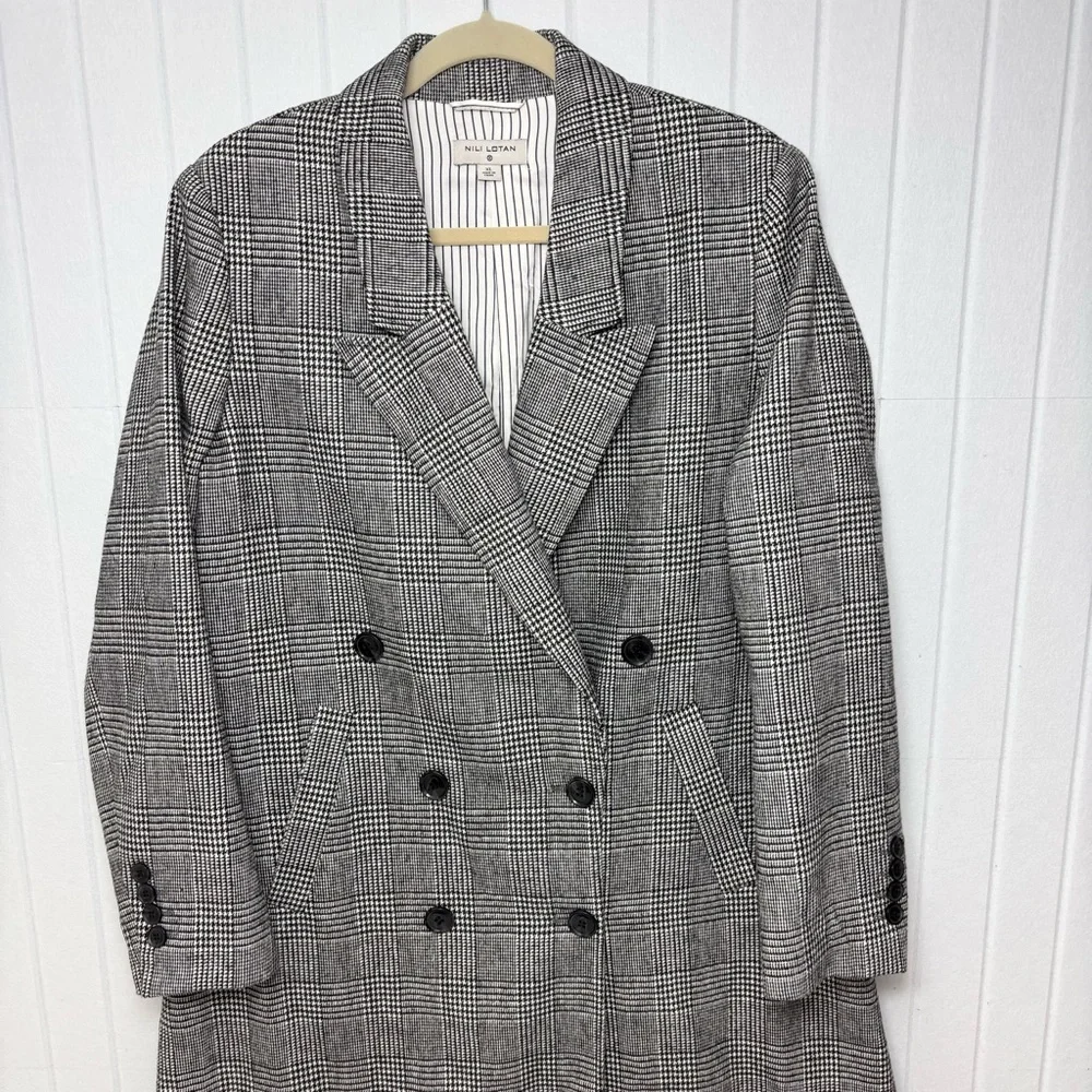 Nili Lotan for Target Long Overcoat Plaid Double Breasted‎ Black White Size XL